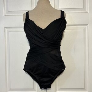 Miraclesuit Black One Piece‎ Swimsuit Tummy Control Ruched Summer Body Shaper
